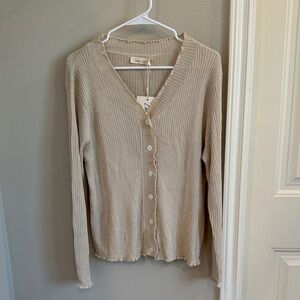 Taupe Ribbed Cardigan Sweater